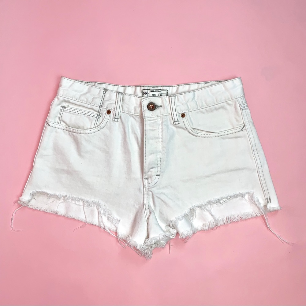 Free People High Waisted White Denim Shorts